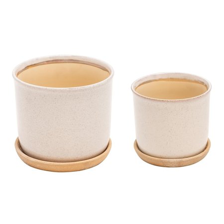 SAGEBROOK HOME 0.75 in. Ceramic Planter with Saucer, Beige & Ivory 14807-05